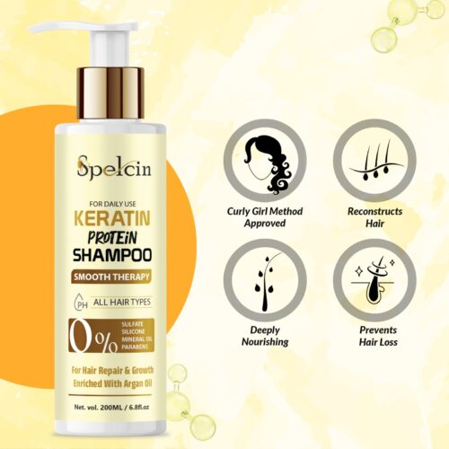 Keratin Protein Shampoo | for Straighter, Shinier Hair, with Keratin & Argan Oil | Shampoo for hair Smoothening & healthy scalp | 200 ml - Image 2