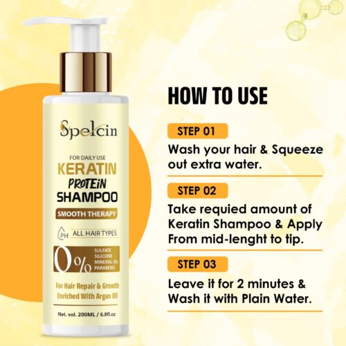 Keratin Protein Shampoo | for Straighter, Shinier Hair, with Keratin & Argan Oil | Shampoo for hair Smoothening & healthy scalp | 200 ml - Image 4