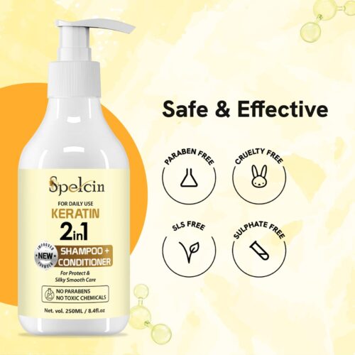 Spelcin 2 IN 1 Keratin Shampoo & Conditioner For Daily Use, For Silky Smooth Hair  (250 ml) - Image 4