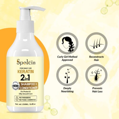 Spelcin 2 IN 1 Keratin Shampoo & Conditioner For Daily Use, For Silky Smooth Hair  (250 ml) - Image 3