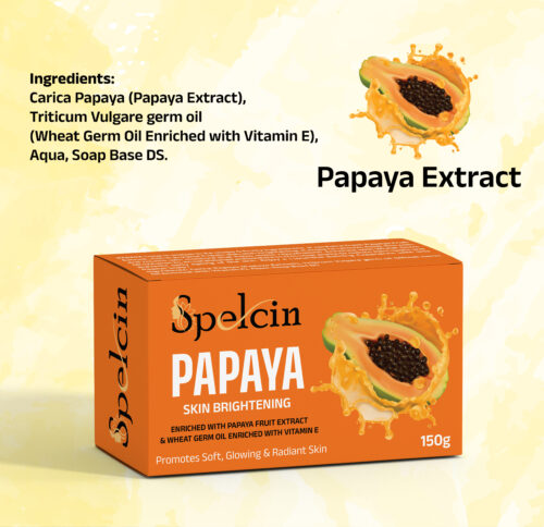 Spelcin Papaya soap Aura (Pack Of 1)-125G |Bright, Radiant & Glowing Skin| Tfm 76% Grade 1 Soap| 100% Vegan|Suitable For All Skin Types - Image 3
