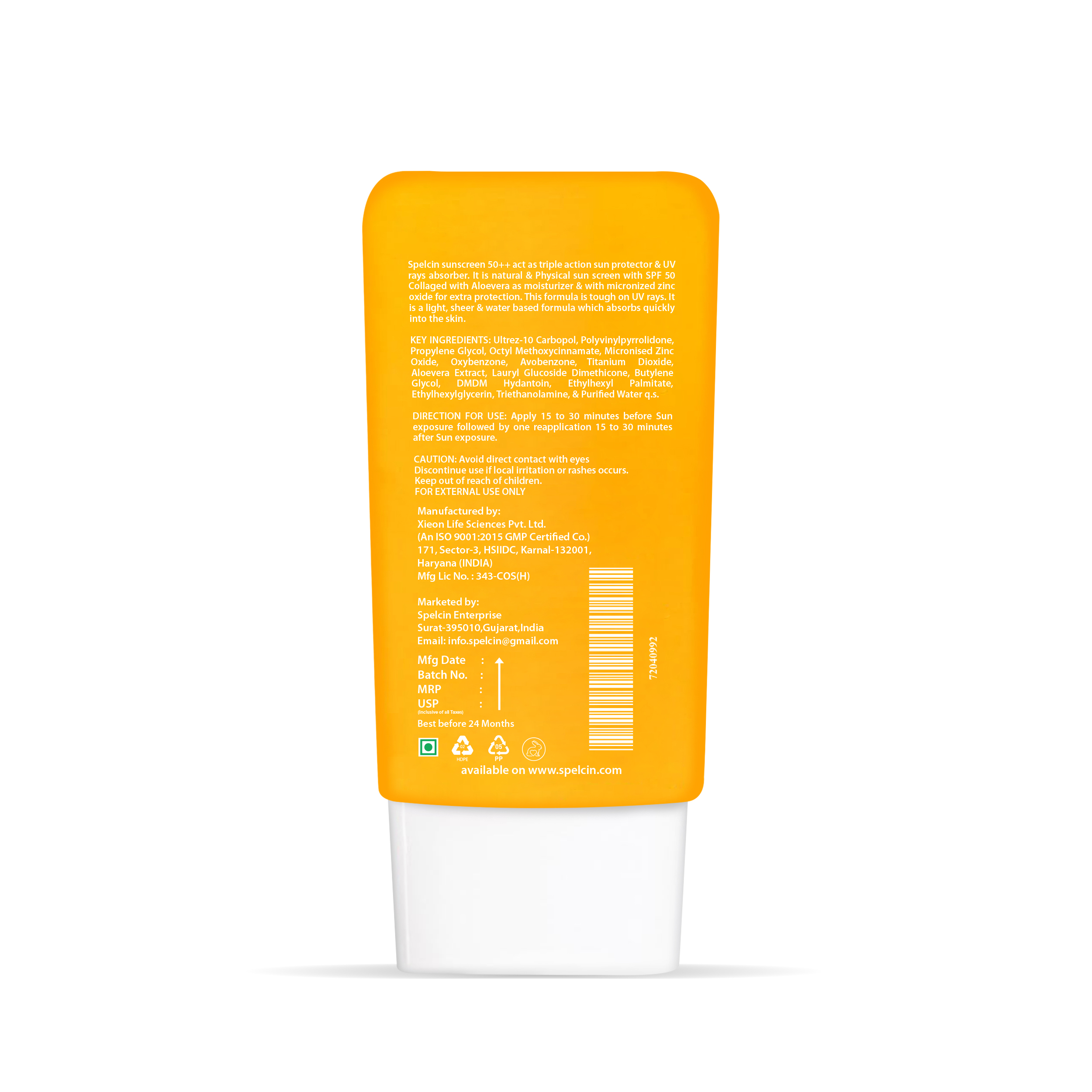 Spelcin Sunscreen - SPF 50 PA++ Vitamin C + E Super Bright Sunscreen SPF 50 (60 ml) - Image 2