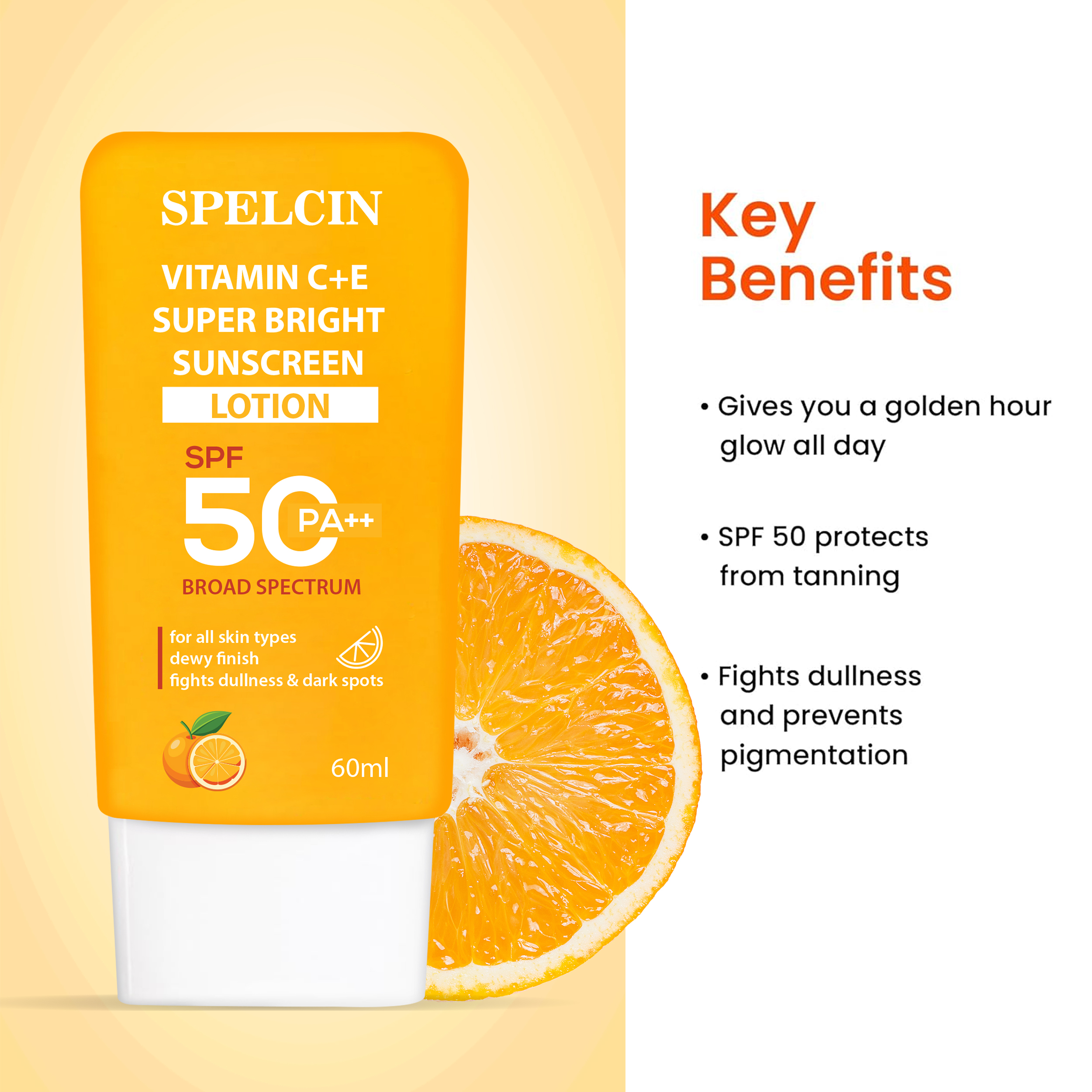 Spelcin Sunscreen - SPF 50 PA++ Vitamin C + E Super Bright Sunscreen SPF 50 (60 ml) - Image 3