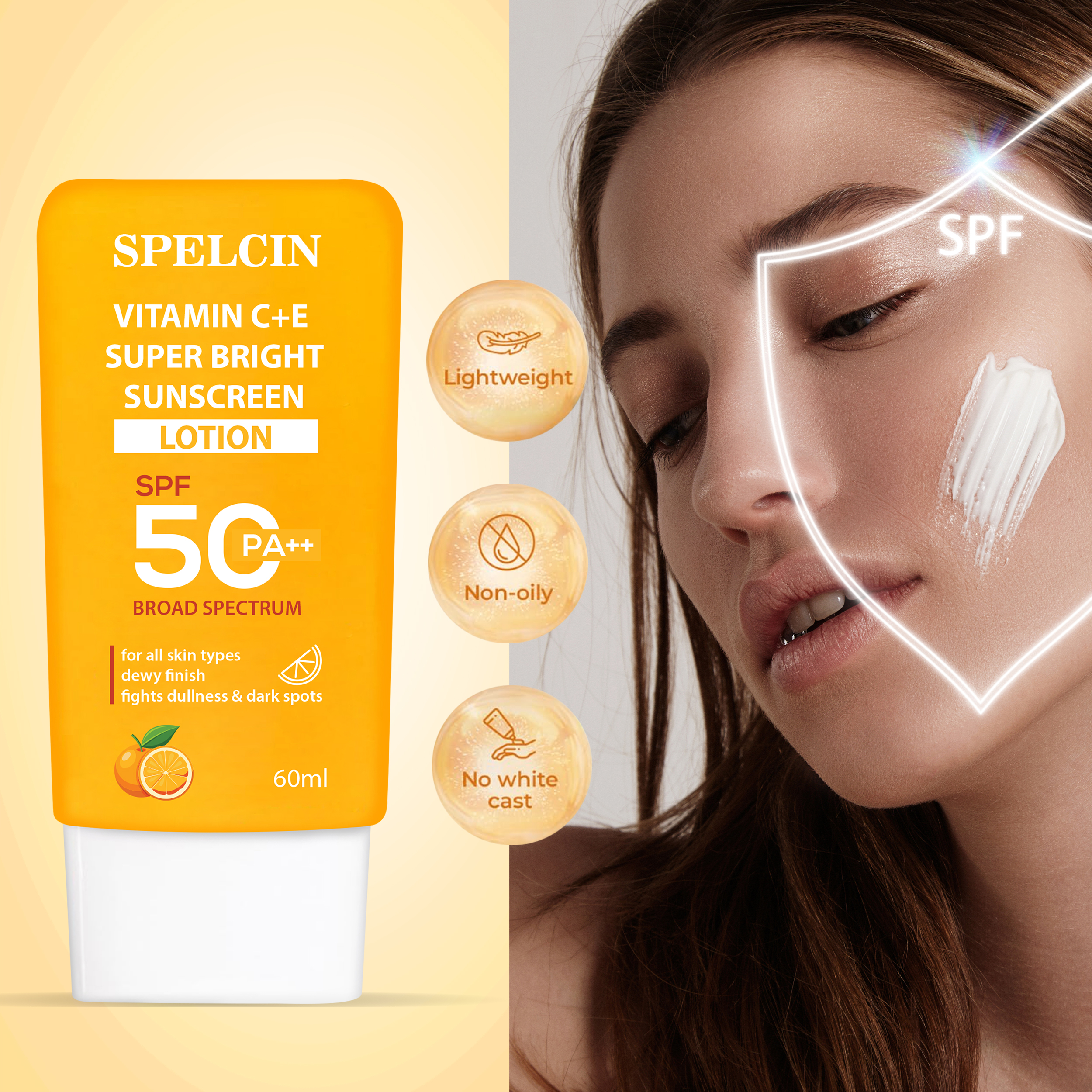 Spelcin Sunscreen - SPF 50 PA++ Vitamin C + E Super Bright Sunscreen SPF 50 (60 ml) - Image 5