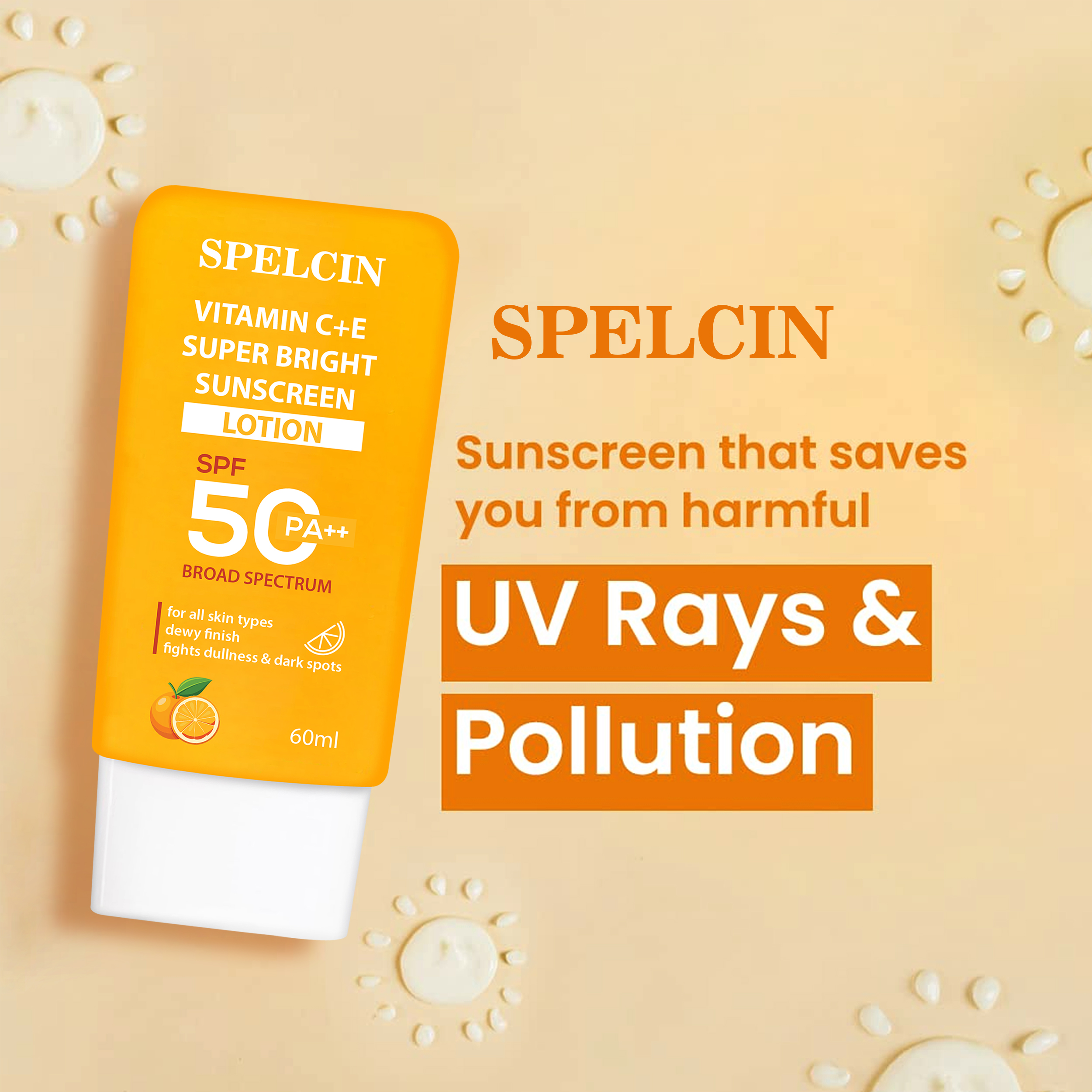 Spelcin Sunscreen - SPF 50 PA++ Vitamin C + E Super Bright Sunscreen SPF 50 (60 ml) - Image 6