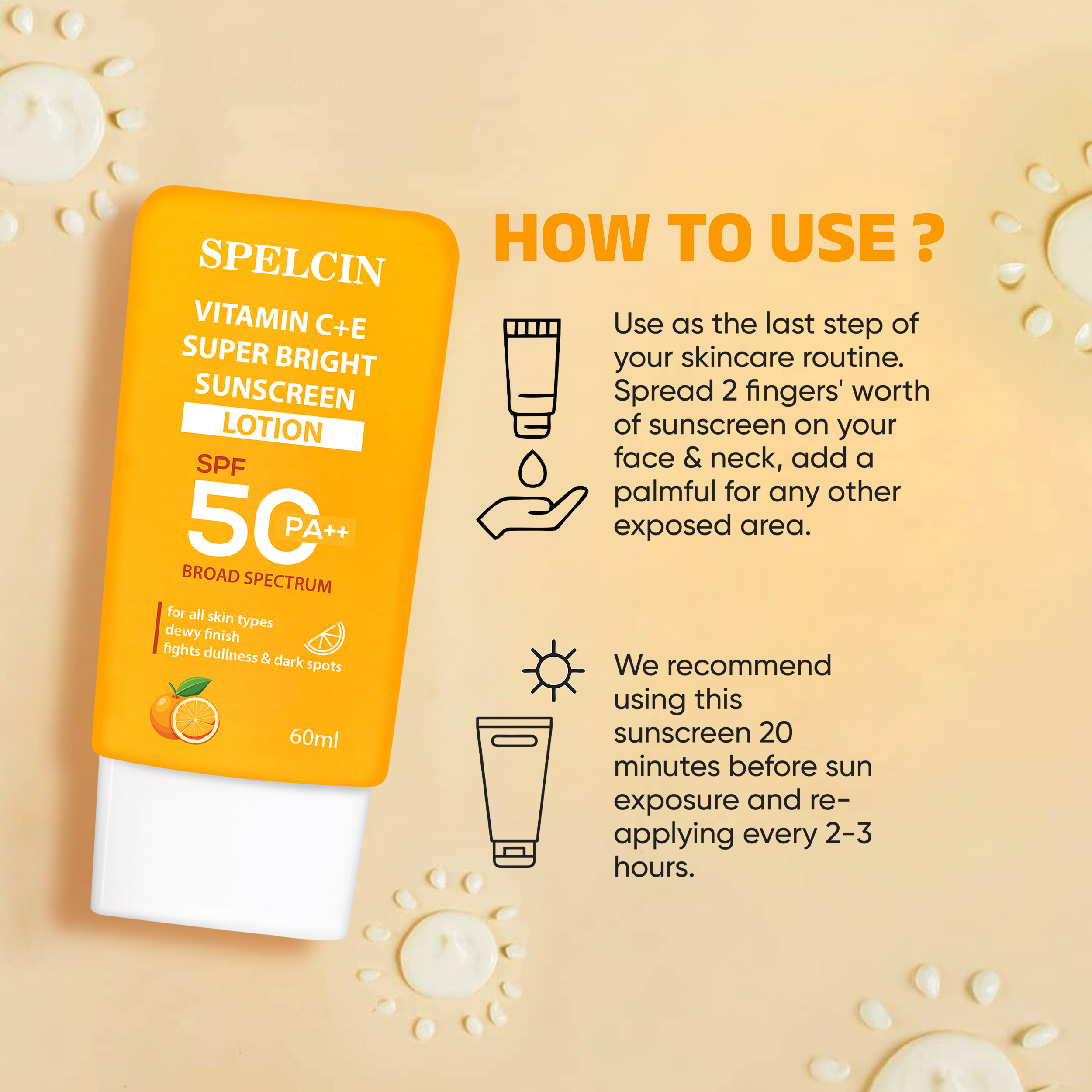 Spelcin Sunscreen - SPF 50 PA++ Vitamin C + E Super Bright Sunscreen SPF 50 (60 ml) - Image 7